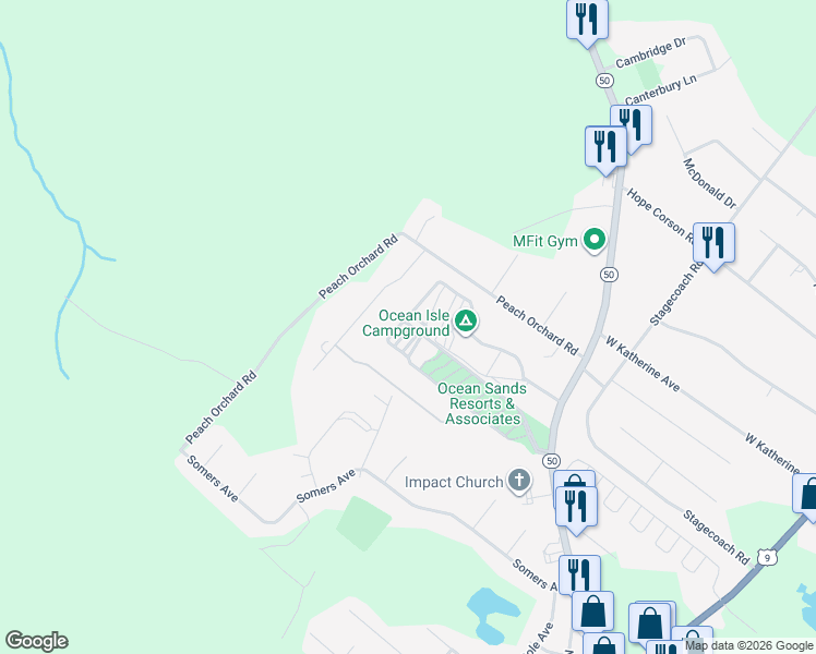 map of restaurants, bars, coffee shops, grocery stores, and more near 3 Winchester Court in Ocean View