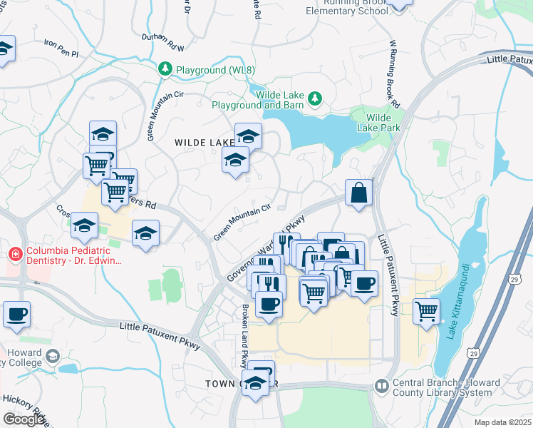 map of restaurants, bars, coffee shops, grocery stores, and more near 10384 Green Mountain Circle in Columbia