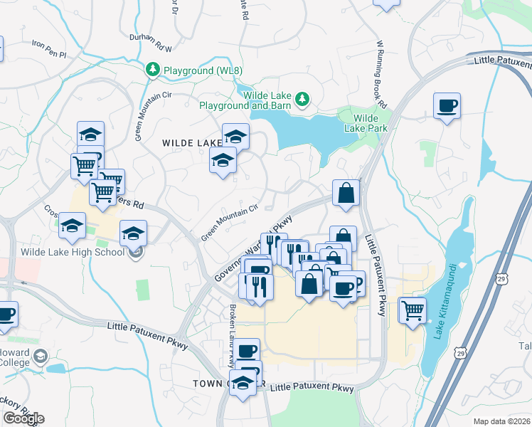 map of restaurants, bars, coffee shops, grocery stores, and more near 10381 Barcan Circle in Columbia