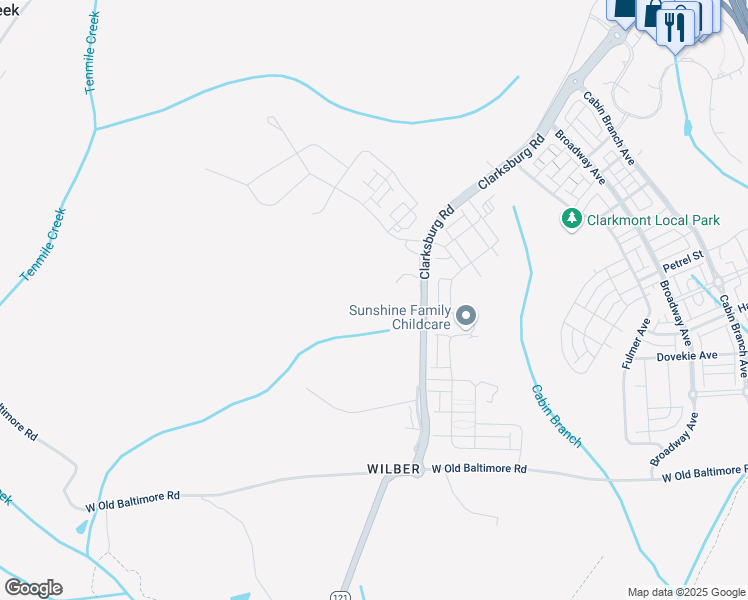 map of restaurants, bars, coffee shops, grocery stores, and more near 22200 Clarksburg Road in Boyds