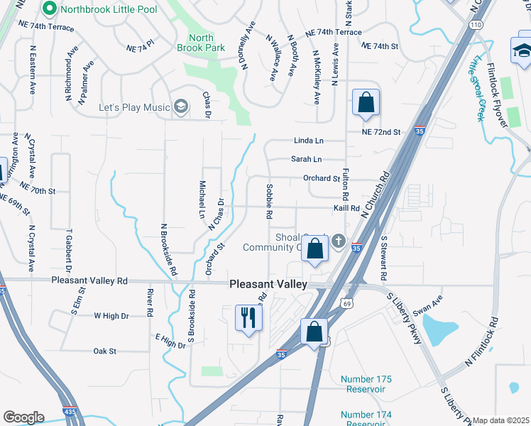 map of restaurants, bars, coffee shops, grocery stores, and more near 8402 Lavern Road in Pleasant Valley