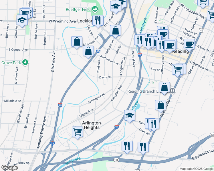 map of restaurants, bars, coffee shops, grocery stores, and more near 217 Carthage Avenue in Cincinnati
