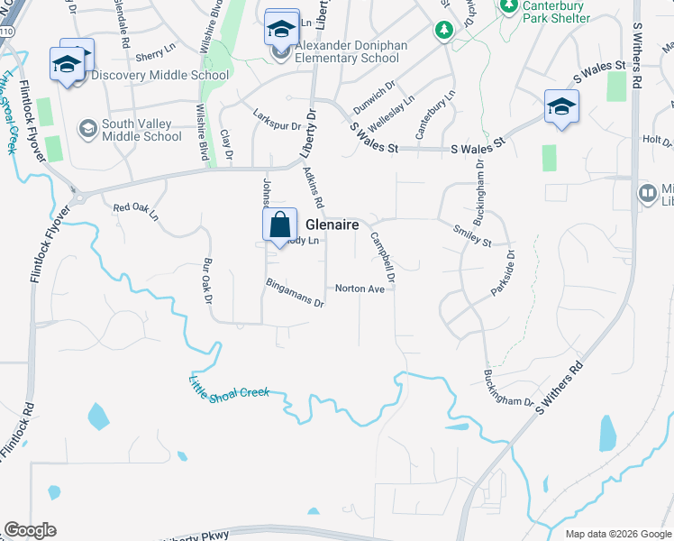 map of restaurants, bars, coffee shops, grocery stores, and more near 305 Norton Avenue in Liberty