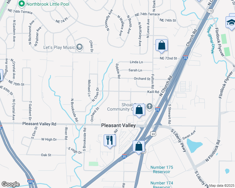 map of restaurants, bars, coffee shops, grocery stores, and more near 8402 Lavern Road in Pleasant Valley