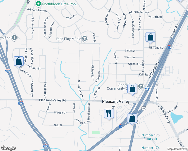 map of restaurants, bars, coffee shops, grocery stores, and more near 6905 Michael Lane in Pleasant Valley