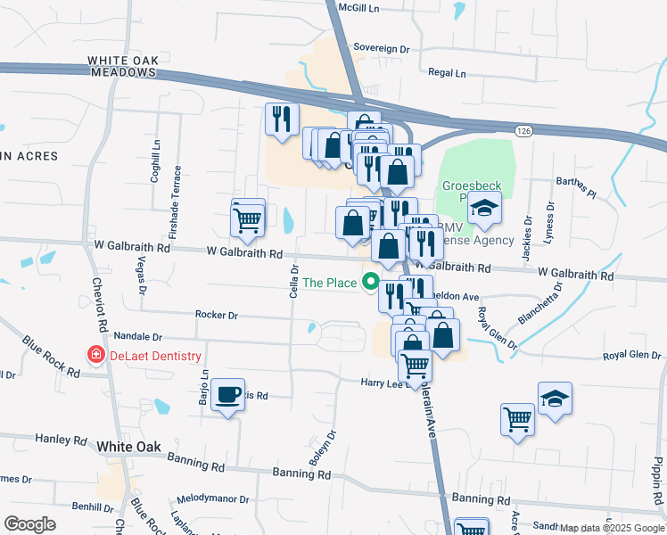 map of restaurants, bars, coffee shops, grocery stores, and more near 3260 Galbraith Road in Cincinnati