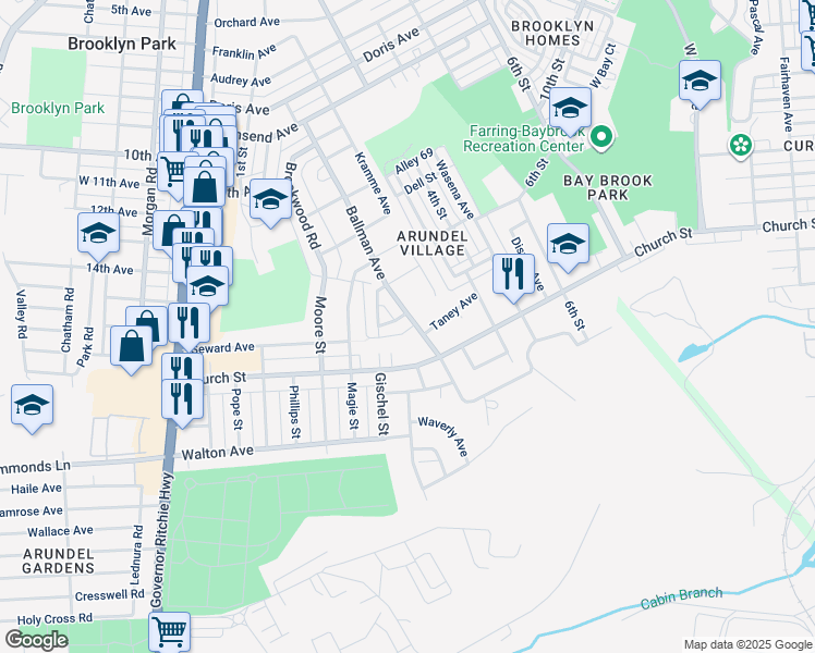 map of restaurants, bars, coffee shops, grocery stores, and more near 5602 Ballman Avenue in Baltimore