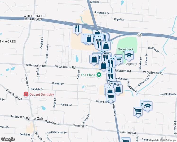 map of restaurants, bars, coffee shops, grocery stores, and more near 3260 Galbraith Road in Cincinnati