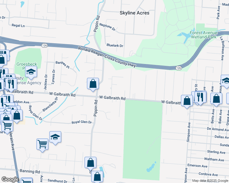 map of restaurants, bars, coffee shops, grocery stores, and more near 8282 Brownsway Lane in Cincinnati