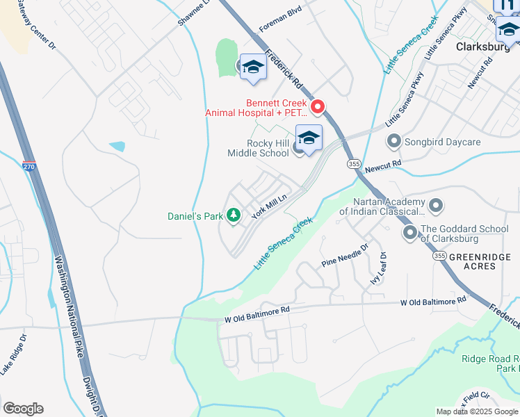 map of restaurants, bars, coffee shops, grocery stores, and more near 22101 Havenworth Lane in Clarksburg