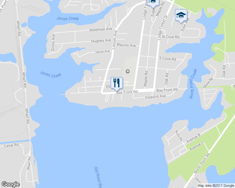 map of restaurants, bars, coffee shops, grocery stores, and more near 7419 Bayfront Rd in Edgemere