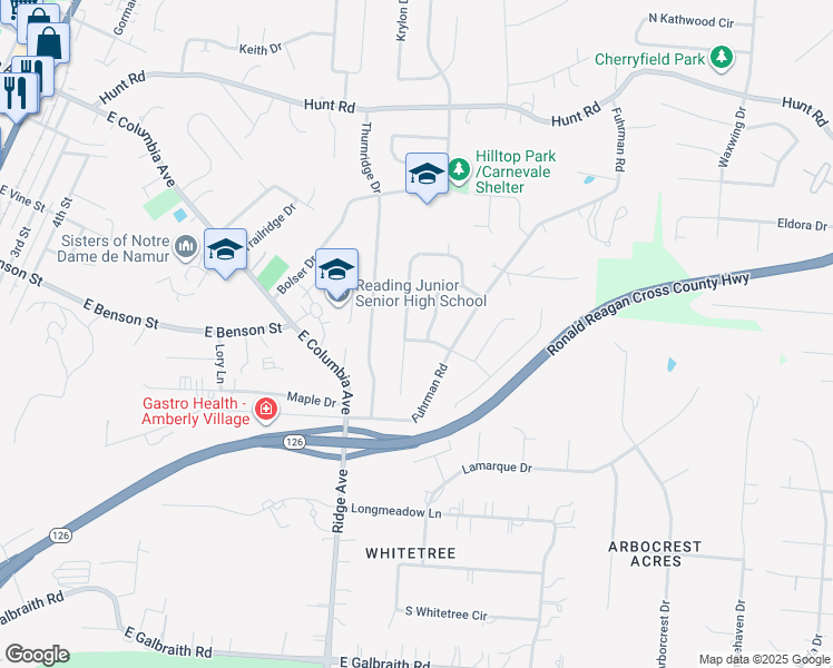 map of restaurants, bars, coffee shops, grocery stores, and more near 1175 Georgia Lane in Cincinnati
