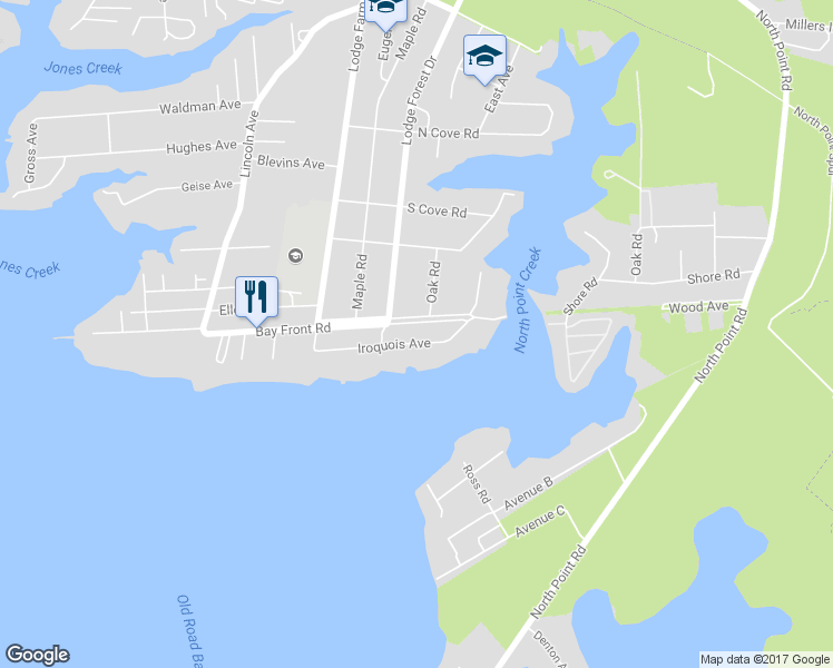 map of restaurants, bars, coffee shops, grocery stores, and more near 7709 Bay Front Rd in Edgemere