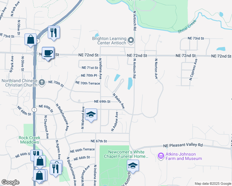 map of restaurants, bars, coffee shops, grocery stores, and more near 7005 North Bales Avenue in Gladstone