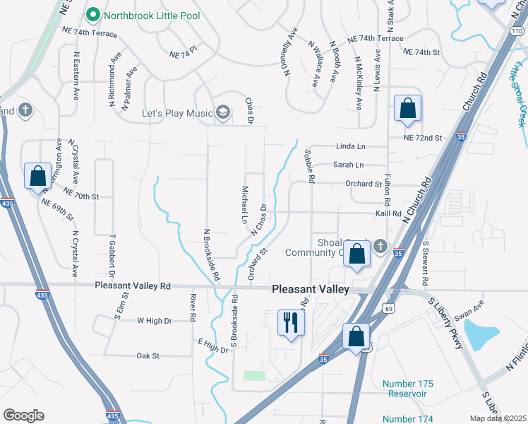 map of restaurants, bars, coffee shops, grocery stores, and more near 7005 North Chas Drive in Pleasant Valley