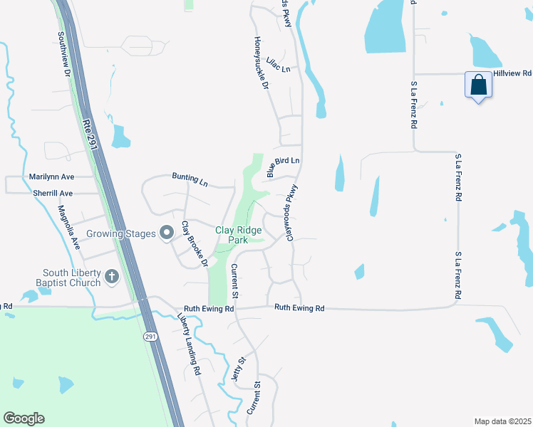 map of restaurants, bars, coffee shops, grocery stores, and more near 1120 Mallard Drive in Liberty