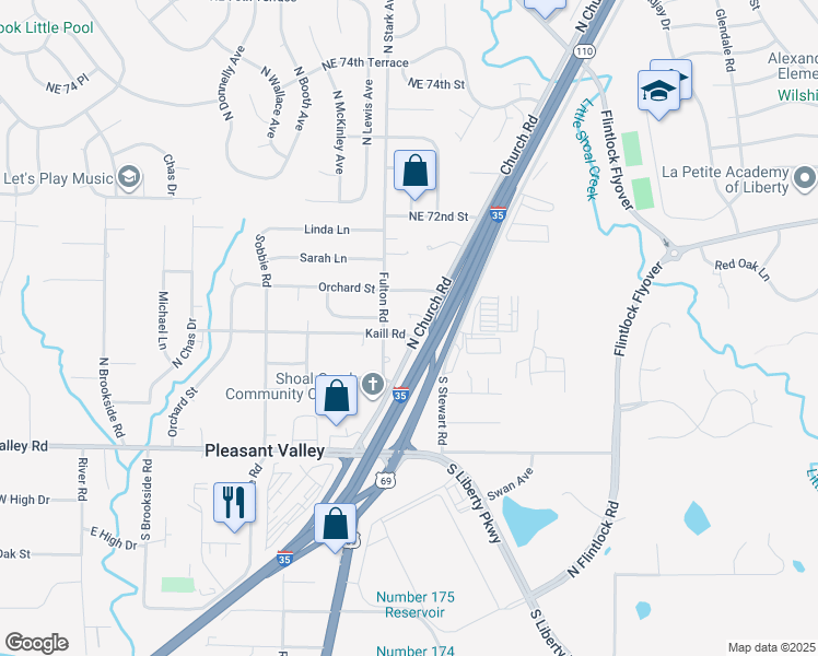 map of restaurants, bars, coffee shops, grocery stores, and more near 7005 Fulton Road in Pleasant Valley