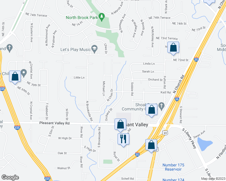 map of restaurants, bars, coffee shops, grocery stores, and more near 6929 North Chas Drive in Pleasant Valley