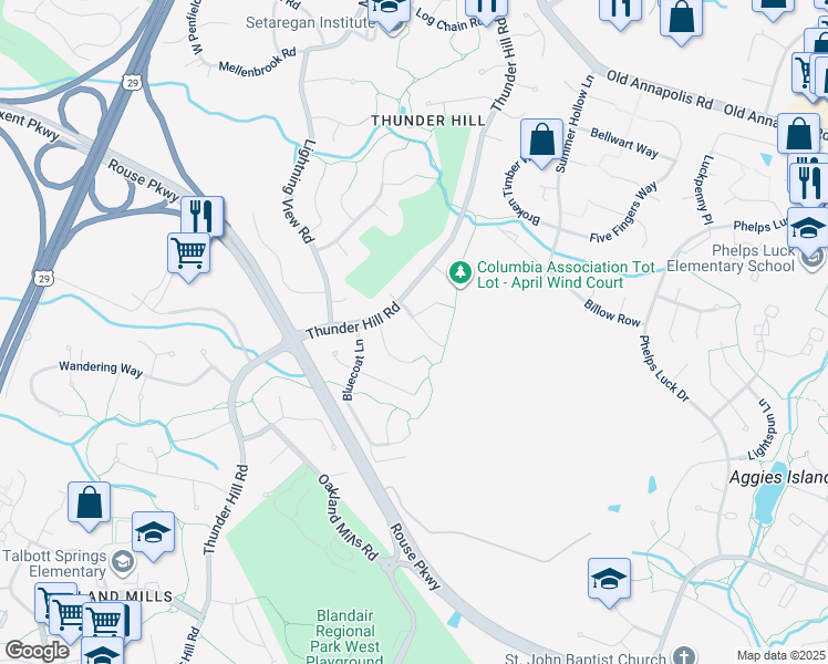 map of restaurants, bars, coffee shops, grocery stores, and more near 9285 Soaring Hill Road in Columbia