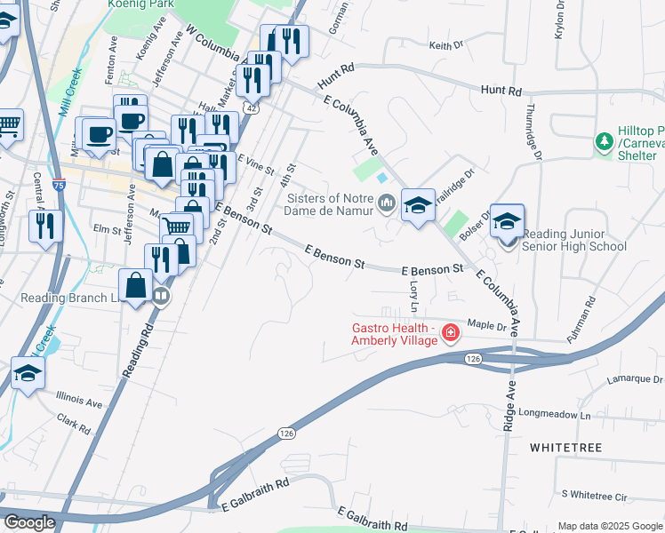 map of restaurants, bars, coffee shops, grocery stores, and more near 433 East Benson Street in Cincinnati