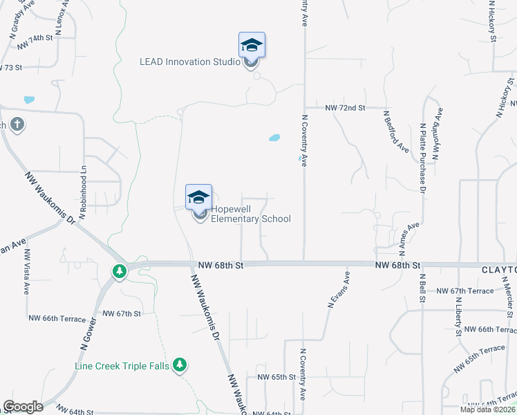 map of restaurants, bars, coffee shops, grocery stores, and more near 2601 Northwest 69th Place in Kansas City