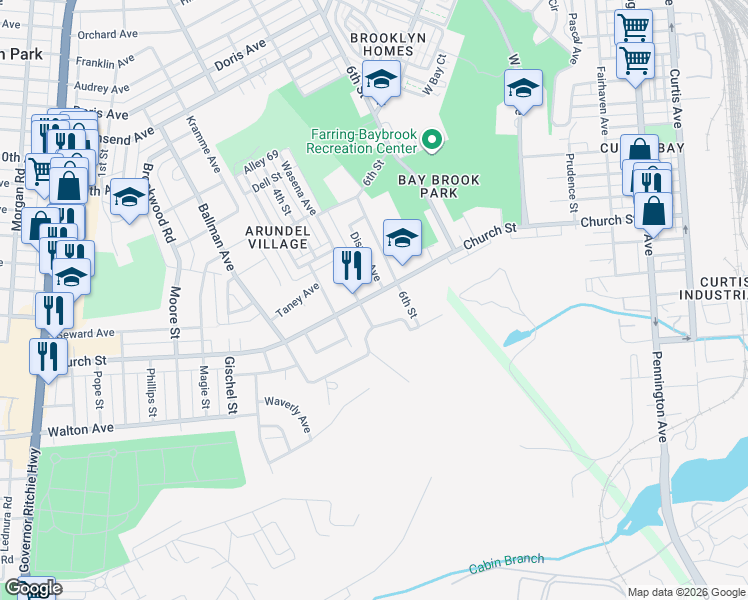 map of restaurants, bars, coffee shops, grocery stores, and more near 701 Church Street in Baltimore