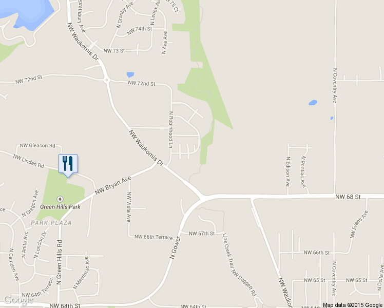 map of restaurants, bars, coffee shops, grocery stores, and more near 3400 Northwest 69th Terrace in Kansas City