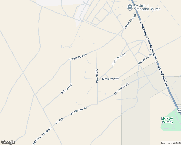 map of restaurants, bars, coffee shops, grocery stores, and more near 1435 South 20th West Street in Ely