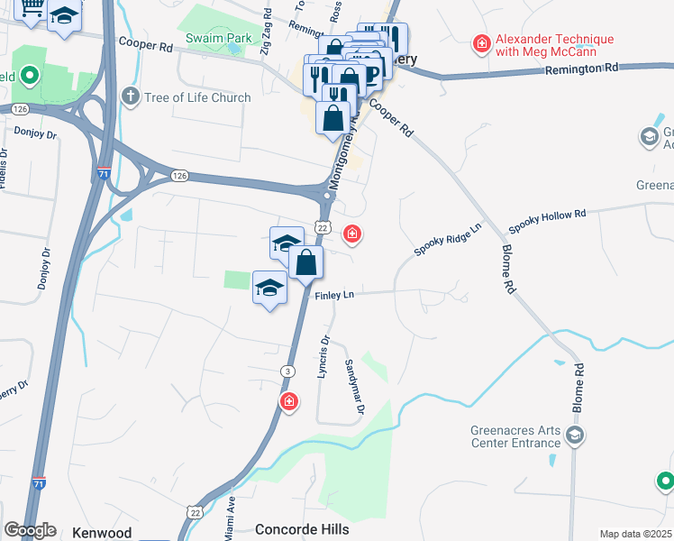 map of restaurants, bars, coffee shops, grocery stores, and more near 9054 Montgomery Road in Cincinnati