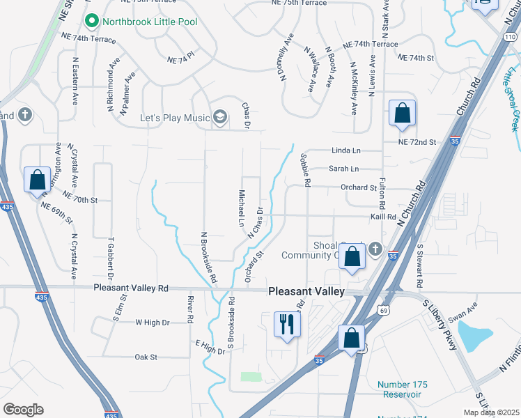 map of restaurants, bars, coffee shops, grocery stores, and more near 7005 North Chas Drive in Pleasant Valley