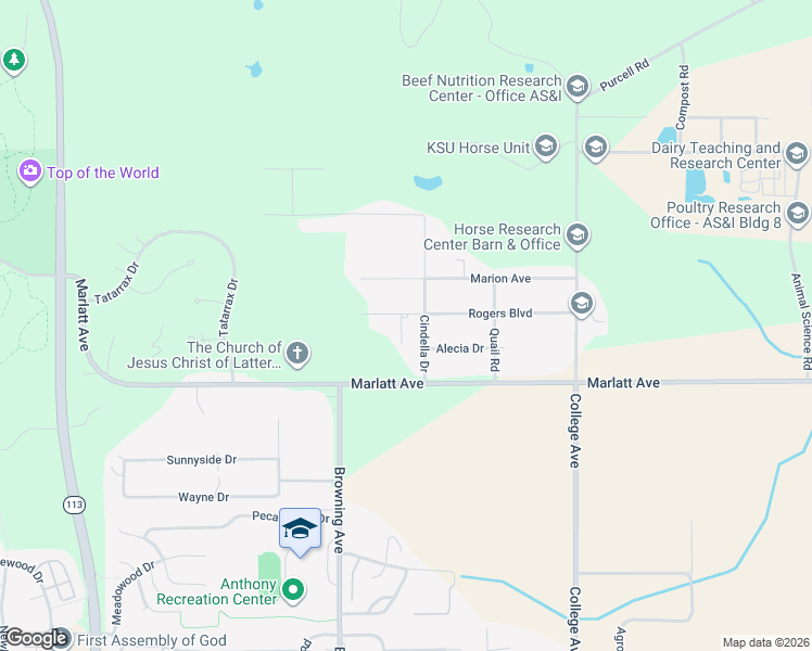map of restaurants, bars, coffee shops, grocery stores, and more near 2909 Cindella Drive in Manhattan