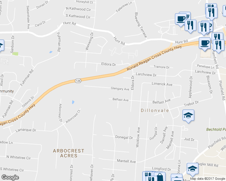 map of restaurants, bars, coffee shops, grocery stores, and more near 3673 Glengary Avenue in Cincinnati