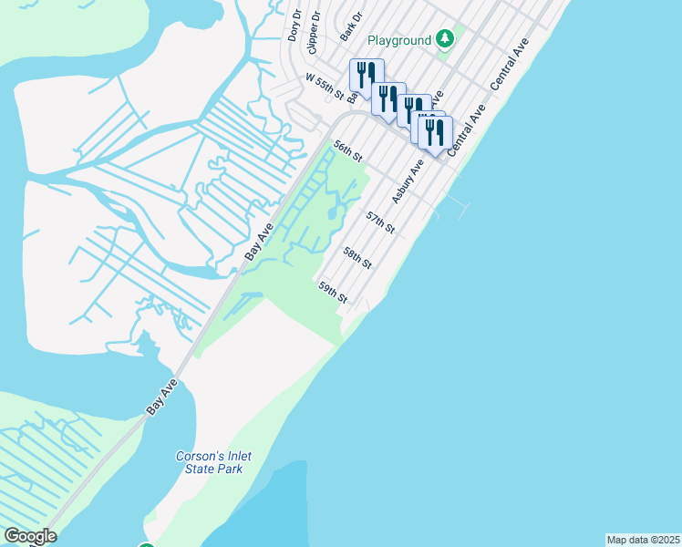 map of restaurants, bars, coffee shops, grocery stores, and more near 5811 Asbury Avenue in Ocean City