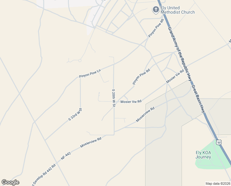 map of restaurants, bars, coffee shops, grocery stores, and more near 1435 South 20th West Street in Ely