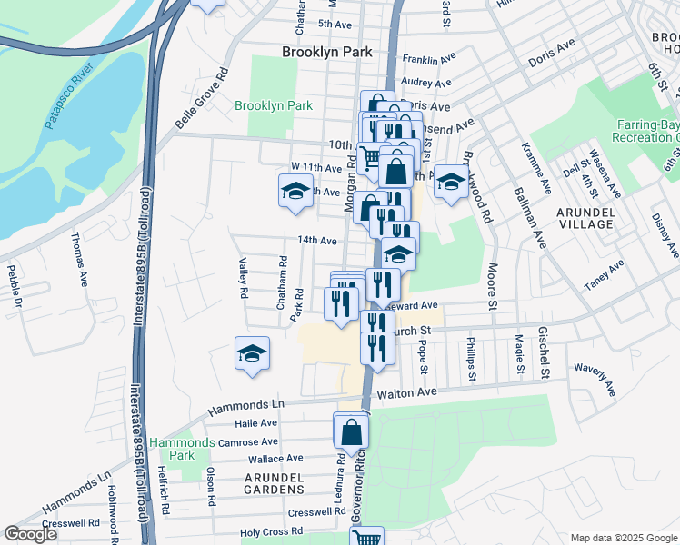 map of restaurants, bars, coffee shops, grocery stores, and more near 101 15th Avenue in Baltimore