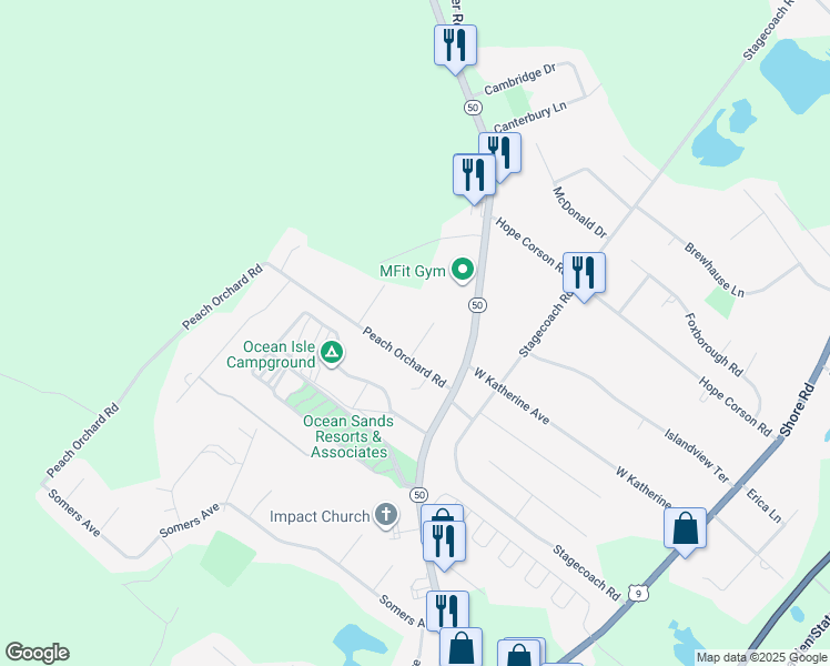 map of restaurants, bars, coffee shops, grocery stores, and more near 4 Sheila Avenue in Upper Township