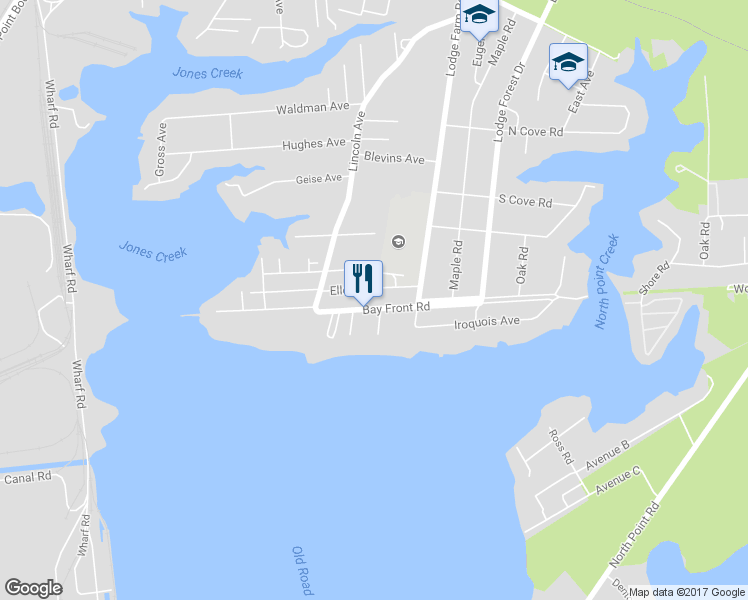 map of restaurants, bars, coffee shops, grocery stores, and more near 7424 Bay Front Road in Sparrows Point