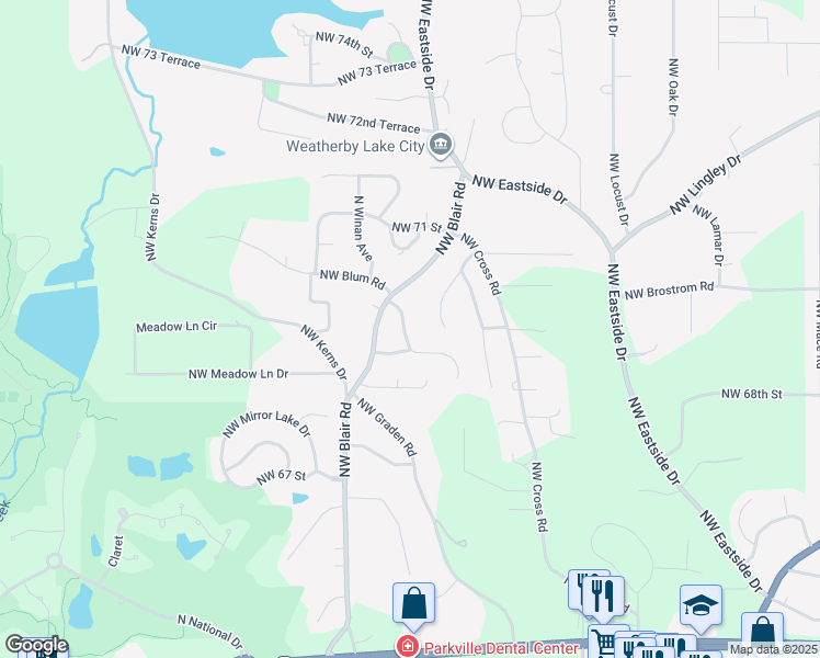 map of restaurants, bars, coffee shops, grocery stores, and more near 9738 Northwest Overhill Drive in Kansas City