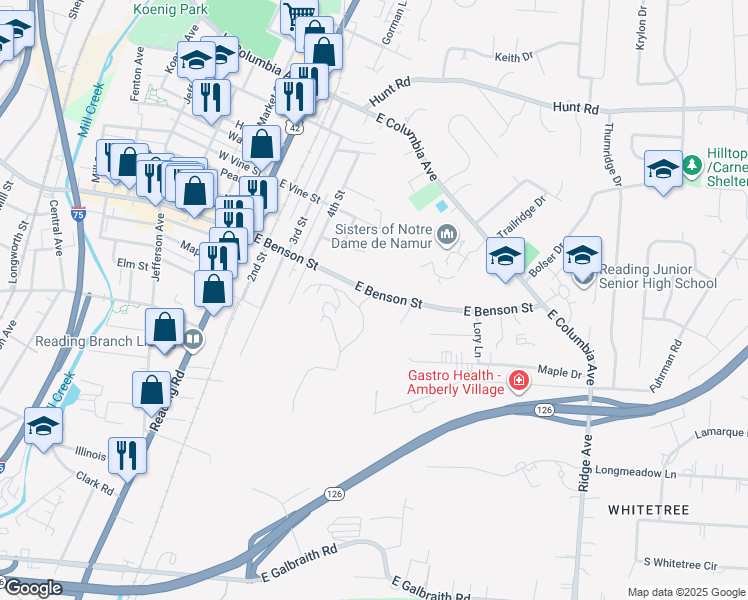 map of restaurants, bars, coffee shops, grocery stores, and more near 433 East Benson Street in Cincinnati