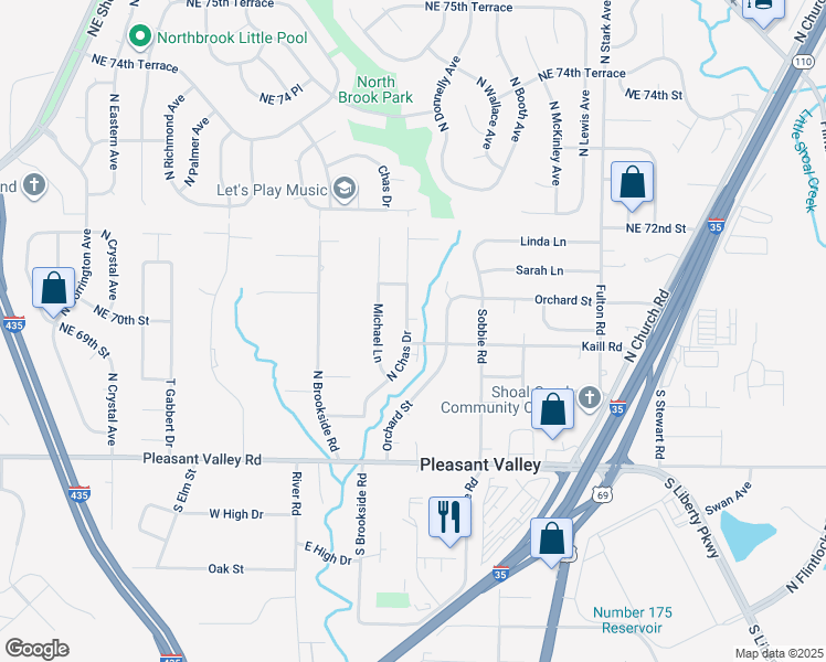 map of restaurants, bars, coffee shops, grocery stores, and more near 7005 North Chas Drive in Pleasant Valley