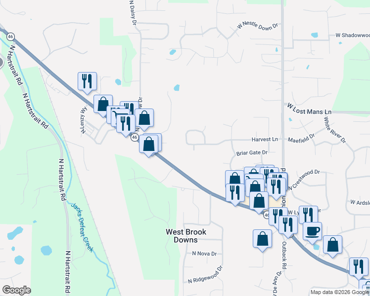 map of restaurants, bars, coffee shops, grocery stores, and more near W September Dr in Bloomington