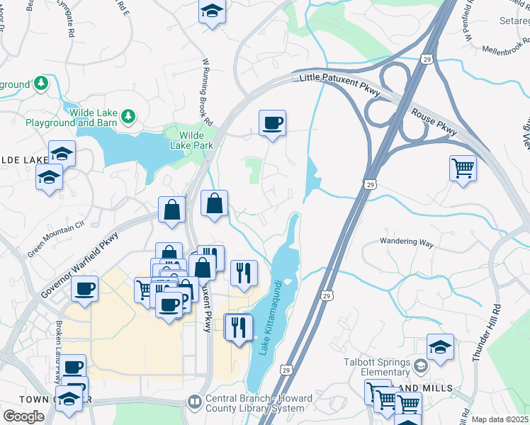 map of restaurants, bars, coffee shops, grocery stores, and more near 5692 Vantage Point Road in Columbia