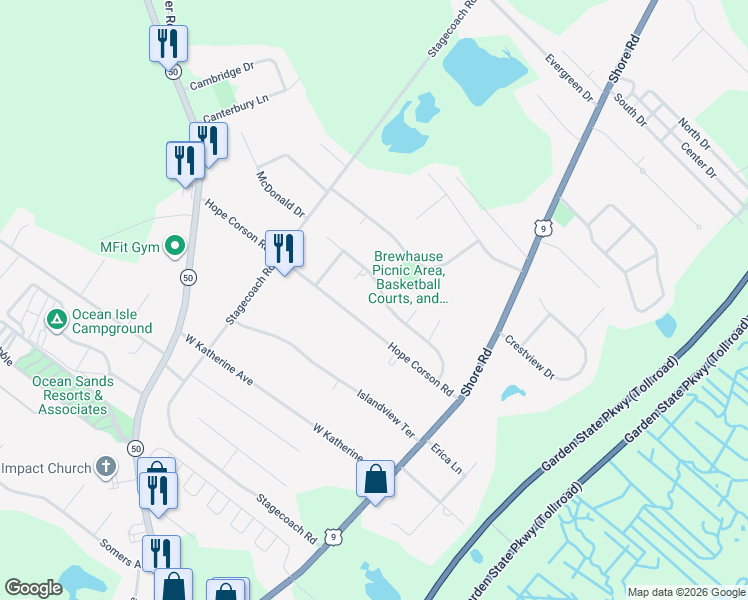 map of restaurants, bars, coffee shops, grocery stores, and more near 26 Foxborough Road in Cape May