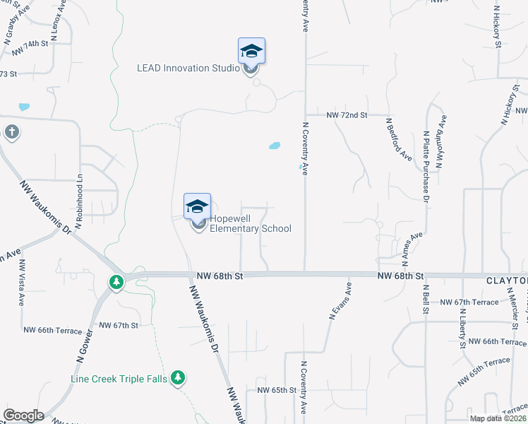 map of restaurants, bars, coffee shops, grocery stores, and more near 2601 Northwest 69th Place in Kansas City