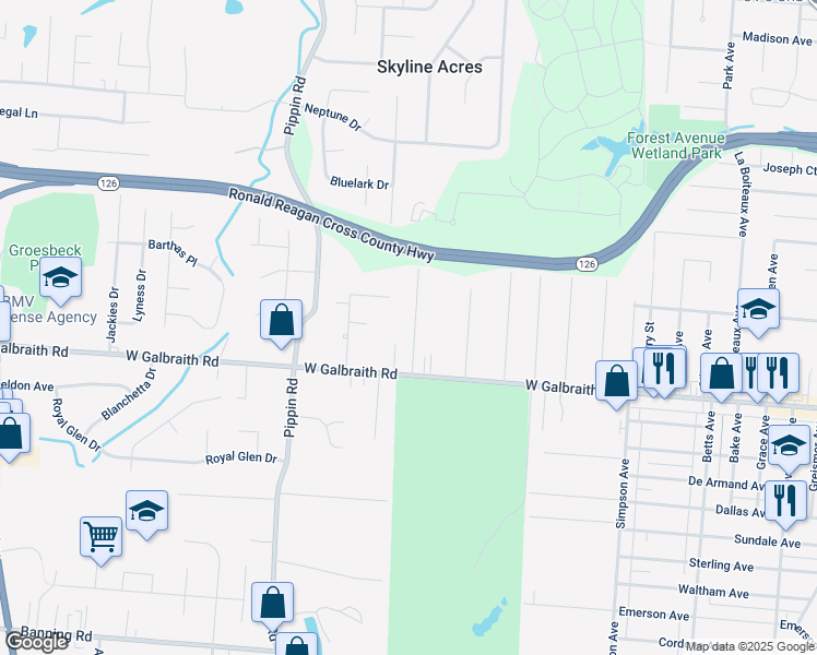 map of restaurants, bars, coffee shops, grocery stores, and more near 6919 Pin Oak Drive in Cincinnati