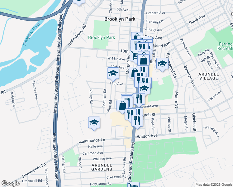 map of restaurants, bars, coffee shops, grocery stores, and more near 113 15th Avenue in Baltimore