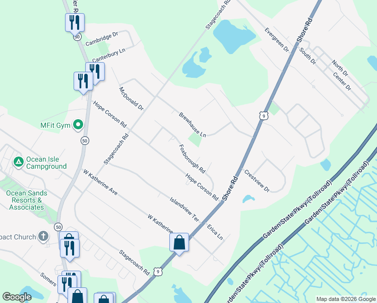 map of restaurants, bars, coffee shops, grocery stores, and more near 26 Foxborough Road in Ocean View