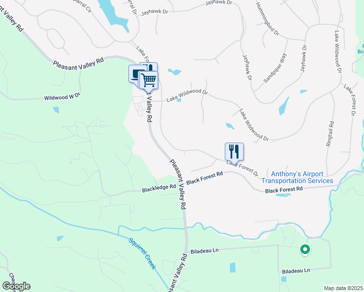 map of restaurants, bars, coffee shops, grocery stores, and more near 18796 Lake Forest Dr in Penn Valley
