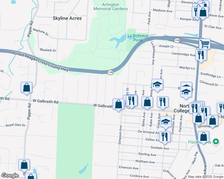 map of restaurants, bars, coffee shops, grocery stores, and more near 6929 Lois Drive in Cincinnati