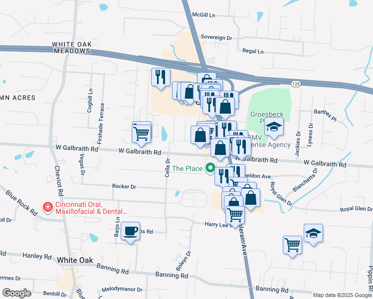 map of restaurants, bars, coffee shops, grocery stores, and more near 3260 Galbraith Road in Cincinnati